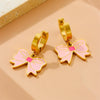 Wholesale Romantic Pink Glue Bowknot Tulip Flower Stainless Steel Necklace With Electroplating For Women