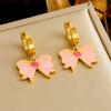 Wholesale Romantic Pink Glue Bowknot Tulip Flower Stainless Steel Necklace With Electroplating For Women