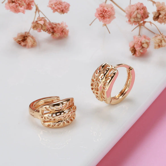 Wholesale Rose Gold Earrings For Women Simple And Personalized Hollow Flower Design Copper Material Geometric Pattern