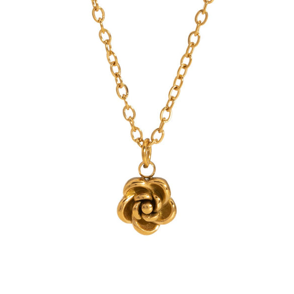 Wholesale Rose Pendant Necklace Earrings Ring Set In Stainless Steel With Minimalist Style And Pvd Furnace Vacuum Real Gold Plating For Women