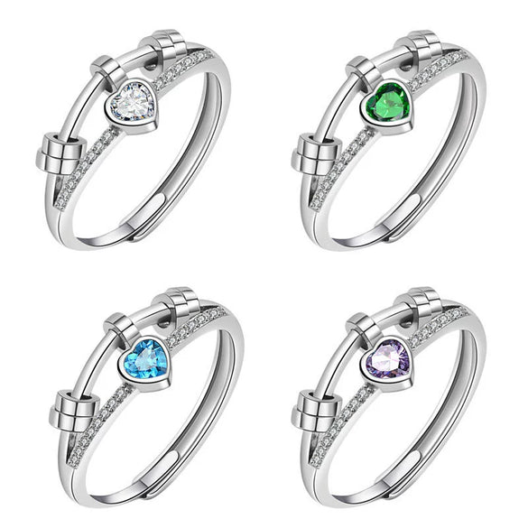 Wholesale Rotatable Decompression Antianxiety Doublelayer Line Personality Smart Zircon Ring For Women Copper Geometric Electroplated