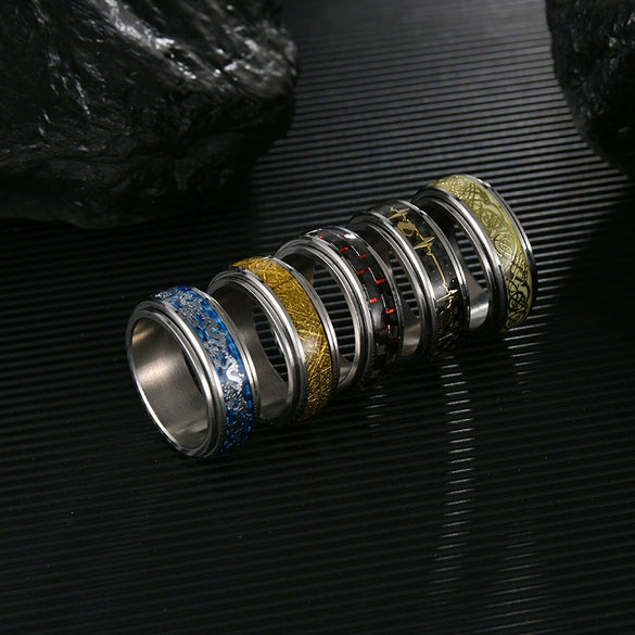 Wholesale Rotatable Decompression Unisex Titanium Steel Ring With Dripping Oil Luminous And Geometric Style Featuring Letters Numbers Text