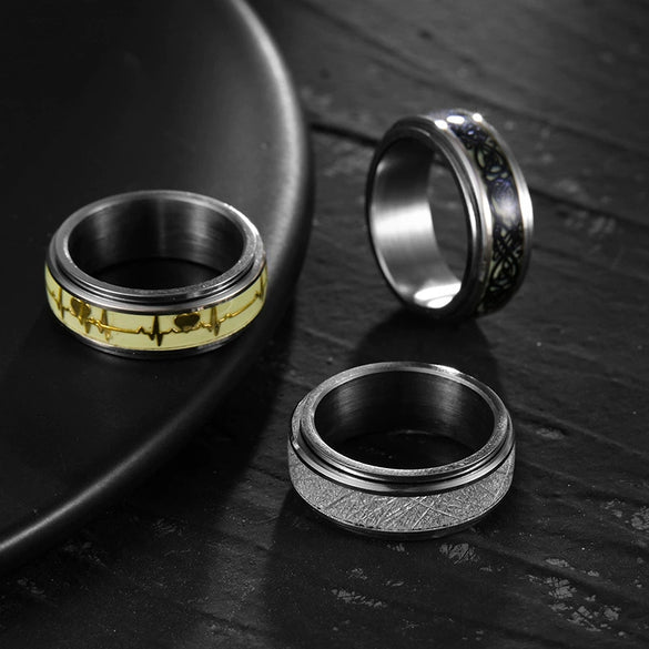 Wholesale Rotatable Decompression Unisex Titanium Steel Ring With Dripping Oil Luminous And Geometric Style Featuring Letters Numbers Text