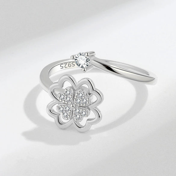 Wholesale Rotatable Four Leaf Clover Ring For Women Copper Electroplated Plants And Flowers Style