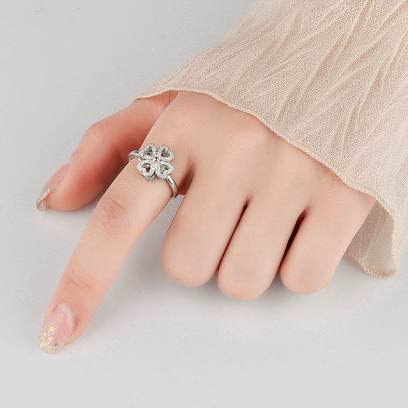 Wholesale Rotatable Fourleaf Clover Ring For Women Copper Geometric Electroplated