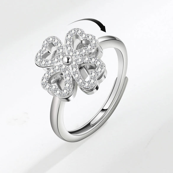 Wholesale Rotatable Fourleaf Clover Ring For Women Copper Geometric Electroplated