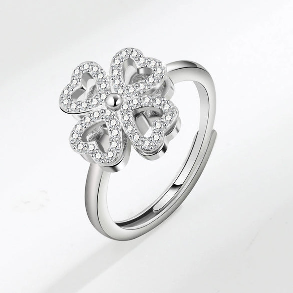 Wholesale Rotatable Fourleaf Clover Ring For Women Copper Geometric Electroplated