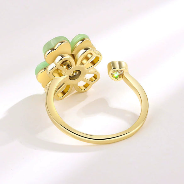 Wholesale Rotatable Green Cat's Eye Four Leaf Clover Ring Copper Electroplating Geometric Women's Fashion Ring
