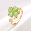 Wholesale Rotatable Green Cat's Eye Four Leaf Clover Ring Copper Electroplating Geometric Women's Fashion Ring