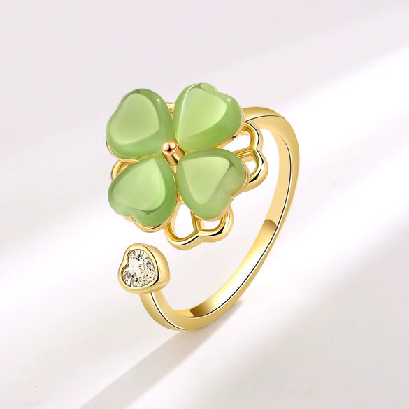 Wholesale Rotatable Green Cat's Eye Four Leaf Clover Ring Copper Electroplating Geometric Women's Fashion Ring