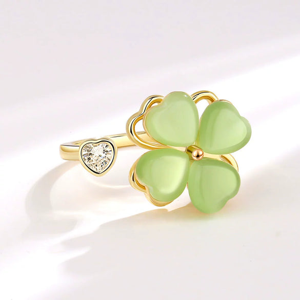 Wholesale Rotatable Green Cat's Eye Four Leaf Clover Ring Copper Electroplating Geometric Women's Fashion Ring