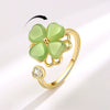 Wholesale Rotatable Green Cat's Eye Four Leaf Clover Ring Copper Electroplating Geometric Women's Fashion Ring