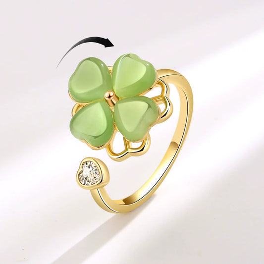 Wholesale Rotatable Green Cat's Eye Four Leaf Clover Ring Copper Electroplating Geometric Women's Fashion Ring
