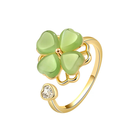 Wholesale Rotatable Green Cat's Eye Four Leaf Clover Ring Copper Electroplating Geometric Women's Fashion Ring