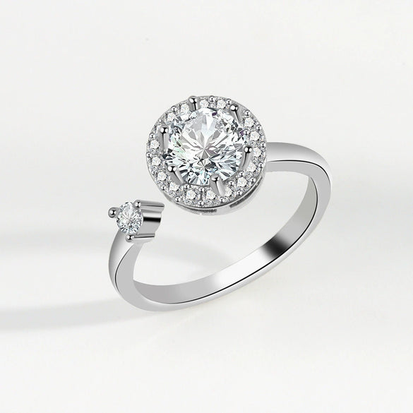 Wholesale Rotatable Open Antianxiety Decompression Micro Inlaid Zircon Women's Ring S925 Sterling Silver Geometric Electroplated