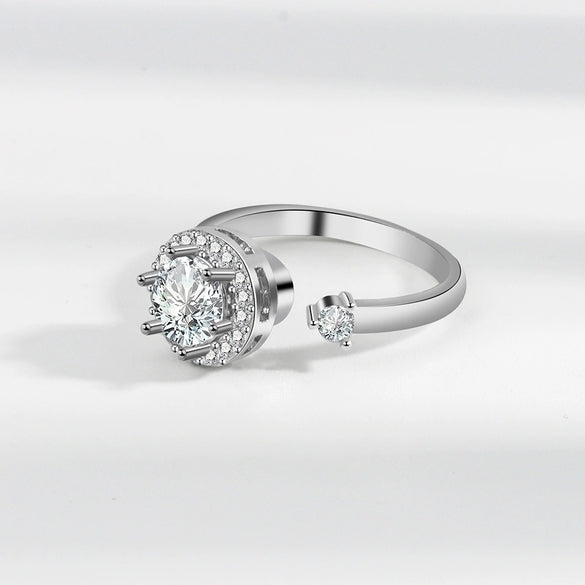 Wholesale Rotatable Open Antianxiety Decompression Micro Inlaid Zircon Women's Ring S925 Sterling Silver Geometric Electroplated