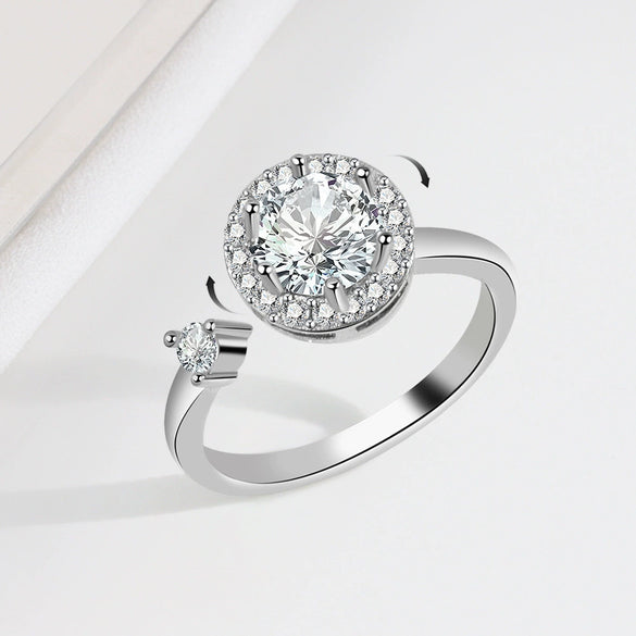 Wholesale Rotatable Open Antianxiety Decompression Micro Inlaid Zircon Women's Ring S925 Sterling Silver Geometric Electroplated