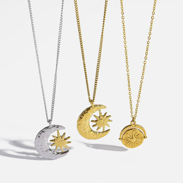 Wholesale Rotatable Pendant Necklace For Women Stainless Steel 18K Gold Plated Star Geometric Style