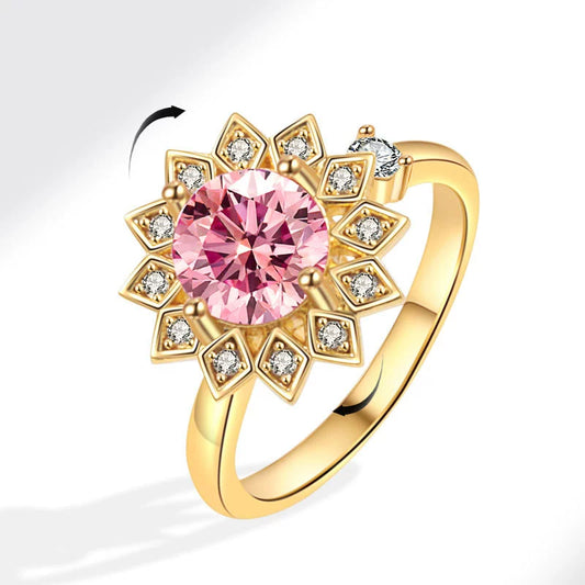 Wholesale Rotatable Sun Flower Ring Copper Microinlaid Zircon Electroplated Women's Light Luxury Fashion Open Ring Geometric Style