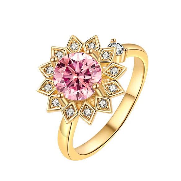 Wholesale Rotatable Sun Flower Ring Copper Microinlaid Zircon Electroplated Women's Light Luxury Fashion Open Ring Geometric Style