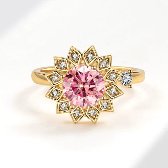 Wholesale Rotatable Sun Flower Ring Copper Microinlaid Zircon Electroplated Women's Light Luxury Fashion Open Ring Geometric Style