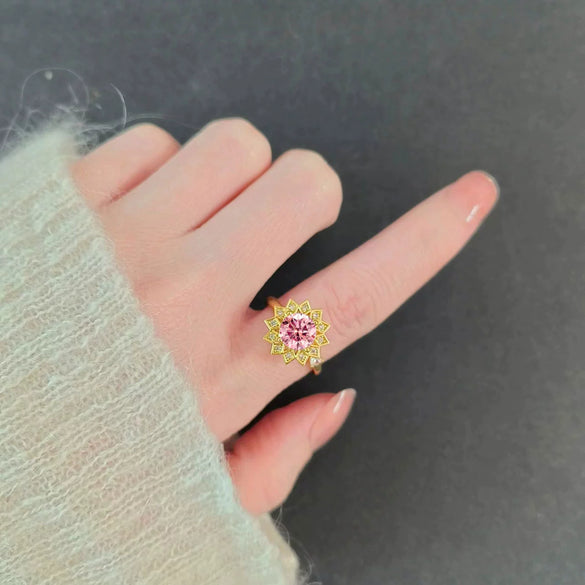 Wholesale Rotatable Sun Flower Ring Copper Microinlaid Zircon Electroplated Women's Light Luxury Fashion Open Ring Geometric Style