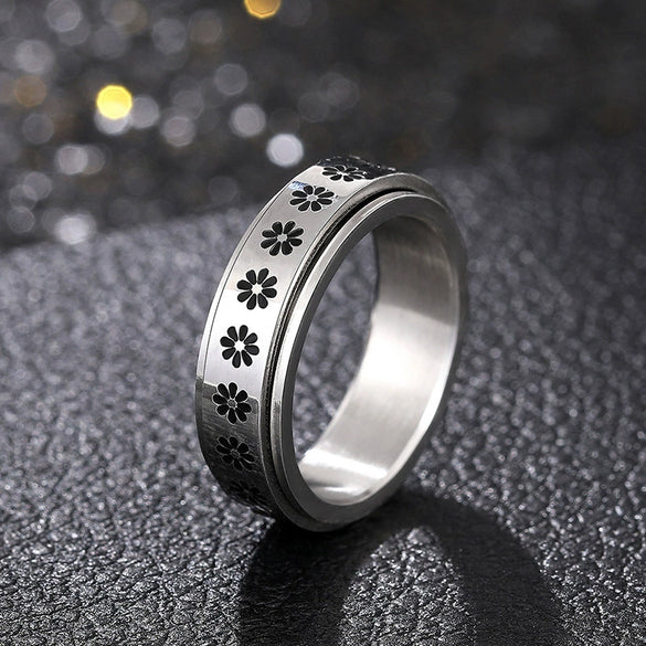 Wholesale Rotatable Unisex Niche Ring Stainless Steel Flower Geometric Jewelry Electroplated