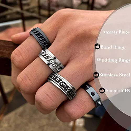 Wholesale Rotating Decompression Ring Titanium Steel Geometric Men's Jewelry Electroplated