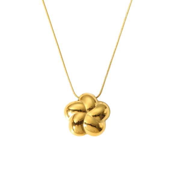 Wholesale Rotating Fivepetal Flower Pendant Stainless Steel And Titanium Steel Necklace With 18K Gold Plating For Women