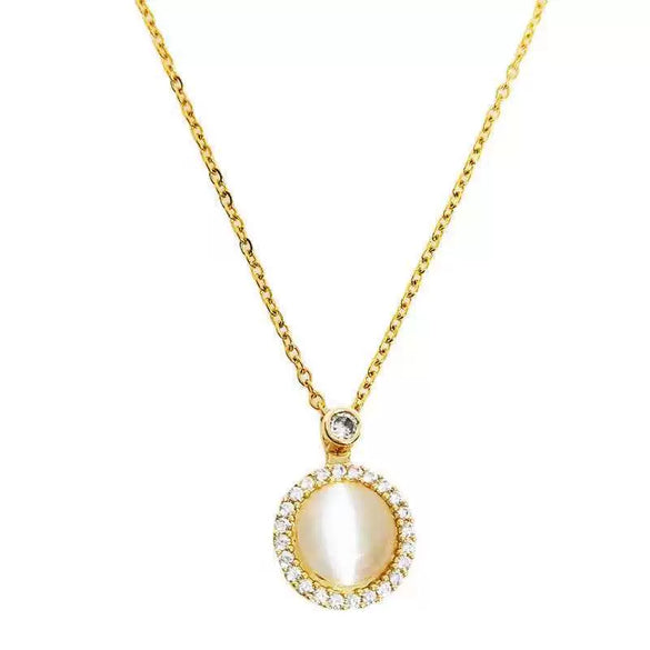 Wholesale Rotating Opal Necklace Titanium Steel With Microinlaid Zircon Geometric 360Degree Rotatable Pendant Electroplated Water Wave Chain