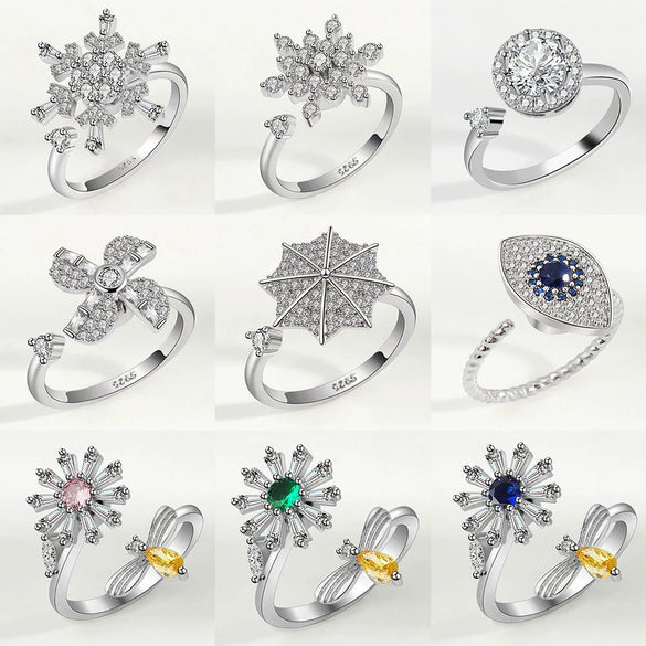 Wholesale Rotating Open Zircon Ring For Women Copper Material Geometric Design Electroplating Treatment