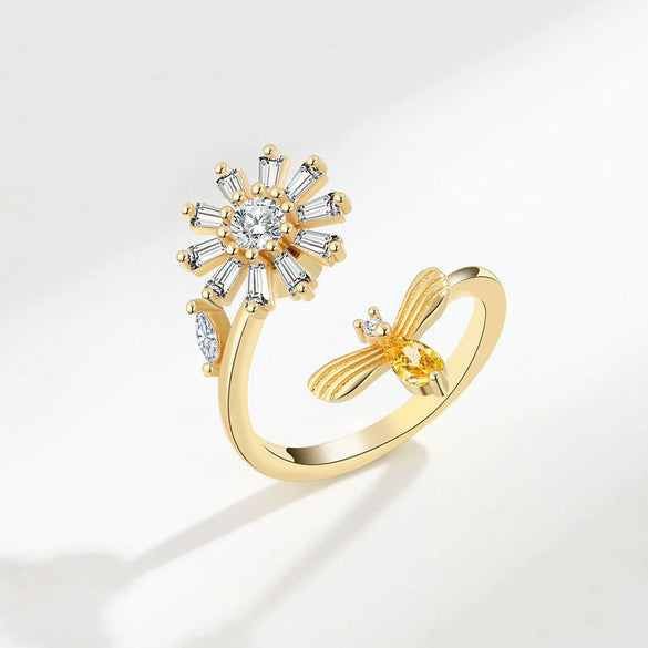 Wholesale Rotating Open Zircon Ring For Women Copper Material Geometric Design Electroplating Treatment