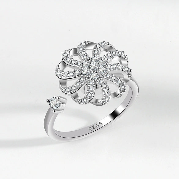 Wholesale Rotating Open Zircon Ring For Women Copper Material Geometric Design Electroplating Treatment