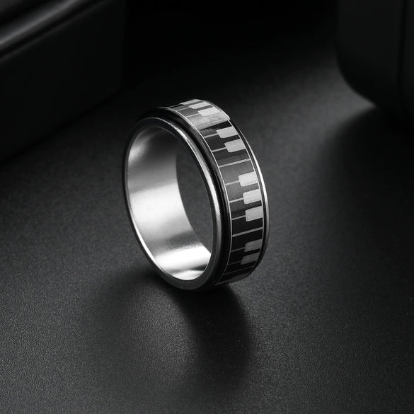 Wholesale Rotating Stressreducing Jewelry Titanium Steel Unisex Ring Geometric Piano Key Pattern Electroplated