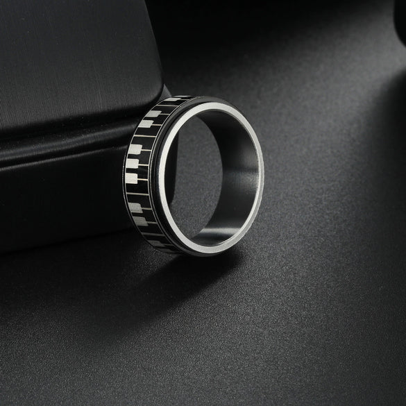Wholesale Rotating Stressreducing Jewelry Titanium Steel Unisex Ring Geometric Piano Key Pattern Electroplated