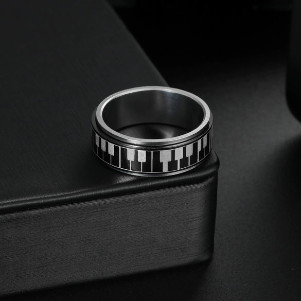 Wholesale Rotating Stressreducing Jewelry Titanium Steel Unisex Ring Geometric Piano Key Pattern Electroplated