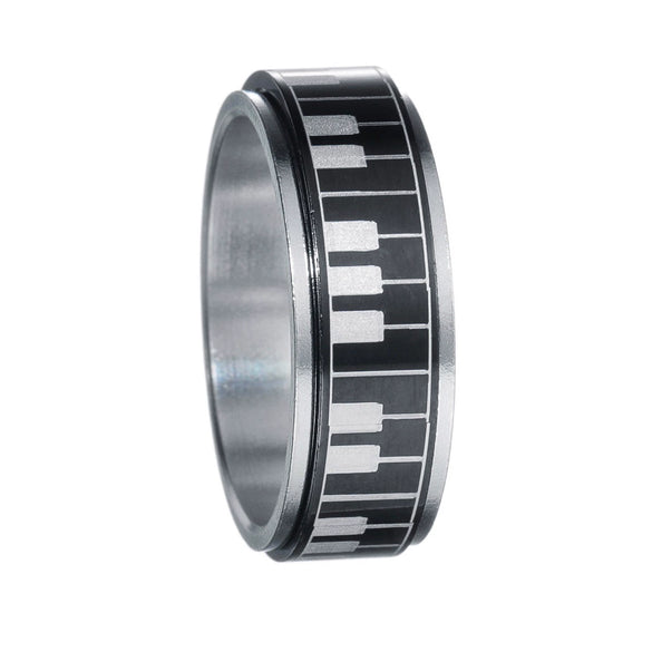 Wholesale Rotating Stressreducing Jewelry Titanium Steel Unisex Ring Geometric Piano Key Pattern Electroplated