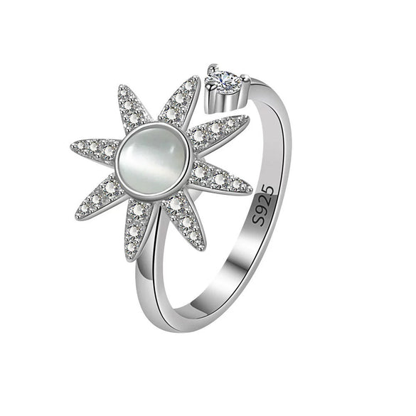 Wholesale Rotating Women's Antianxiety Decompression Copper Zircon Ring With Geometric Opal And Electroplating Design