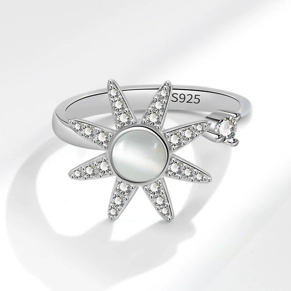 Wholesale Rotating Women's Antianxiety Decompression Copper Zircon Ring With Geometric Opal And Electroplating Design