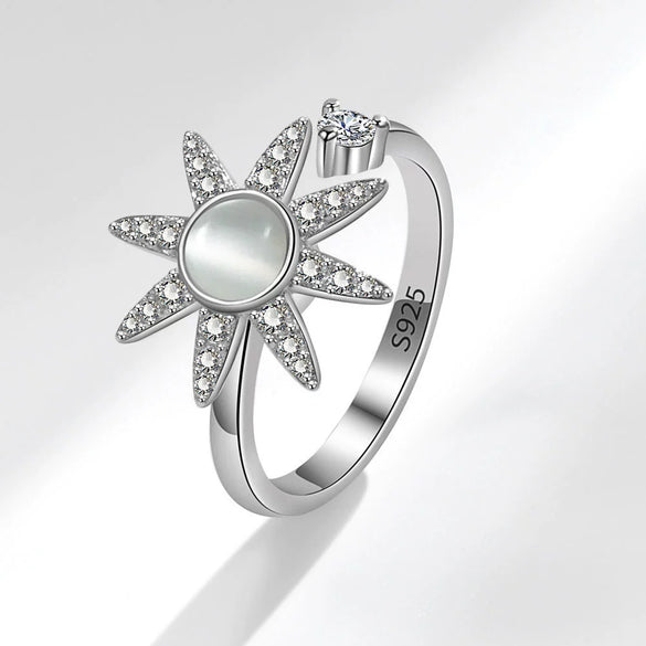 Wholesale Rotating Women's Antianxiety Decompression Copper Zircon Ring With Geometric Opal And Electroplating Design