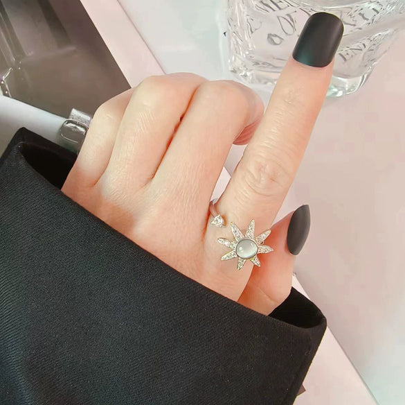 Wholesale Rotating Women's Antianxiety Decompression Copper Zircon Ring With Geometric Opal And Electroplating Design