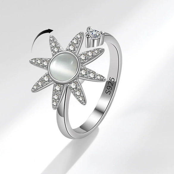 Wholesale Rotating Women's Antianxiety Decompression Copper Zircon Ring With Geometric Opal And Electroplating Design