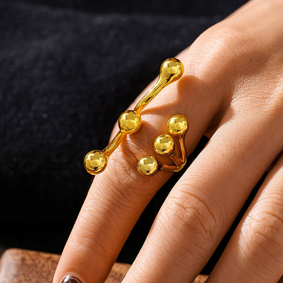 Wholesale Round Ball Casting Titanium Steel Ring Plated 18K Gold With Branch Opening Design Geometric Pattern For Women