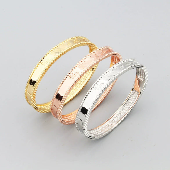 Wholesale Round Bead Edge Light Surface Engraved English Letters Bracelet Buckle Bracelet Ring Set In Environmental Protection Copper