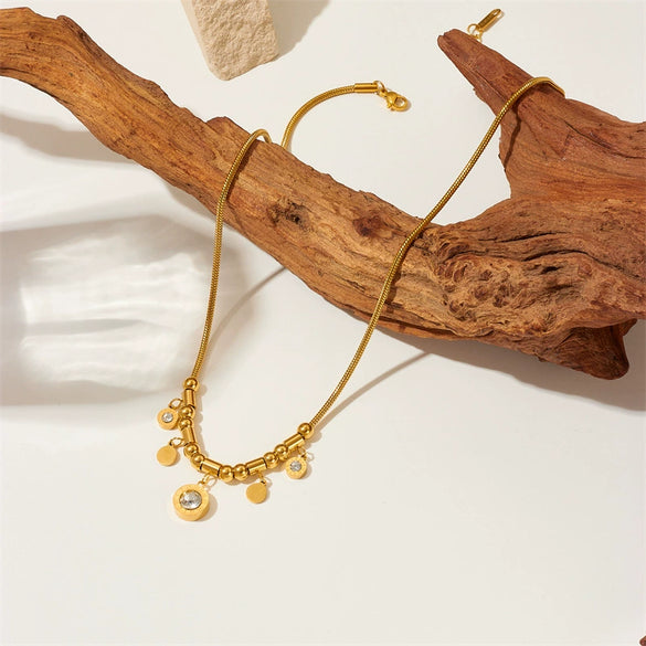 Wholesale Round Diamond Titanium Steel Pendant Chain With Geometric Pattern And Electroplating Retro And Elegant Clavicle Necklace
