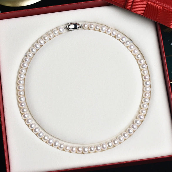 Wholesale Round Freshwater Pearl Necklace Copper Plated With Platinum Natural Original Design