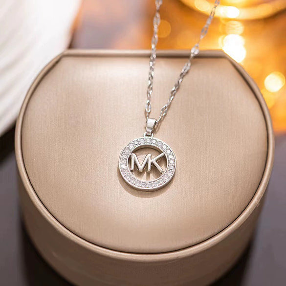 Wholesale Round Letter Pendant Titanium Steel Necklace With Gold Inlaid Geometric Design For Women