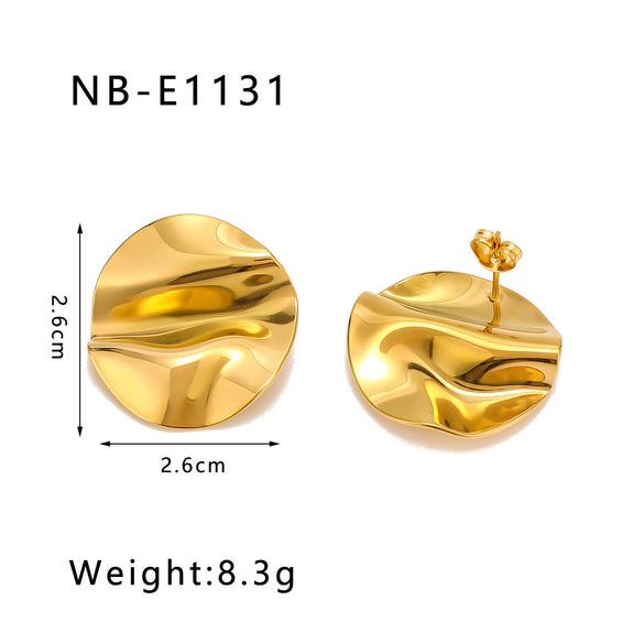 Wholesale Round Lotus Leaf Pleated Stainless Steel Earrings With 18K Vacuum Plated Furnace Treatment For Women