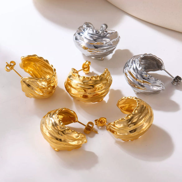 Wholesale Ruffle Textured Lava Fashion Stainless Steel Cast Earrings With Geometric Pattern Pvd Electroplated For Women