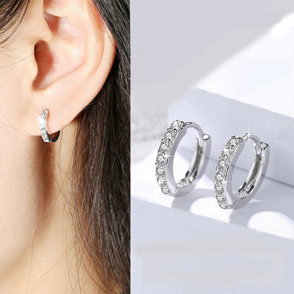 Wholesale S925 Geometric Flash Diamond Simple Circle Ear Buckle Women's Earrings